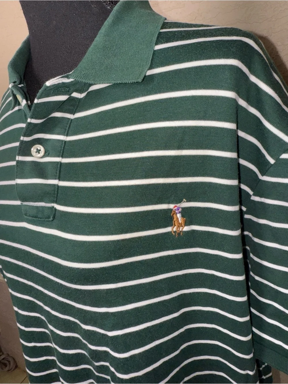 Polo Ralph‎ Lauren Green Stripe Pima Polo Preppy Golf Dadcore Coastal XL